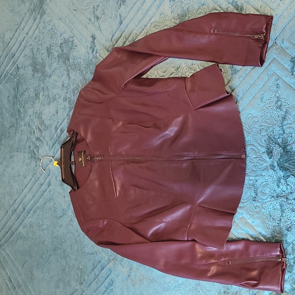Worthington, size 4, burgundy pu leather jacket.